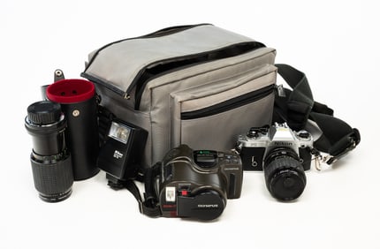 TWO VINTAGE FILM CAMERAS.