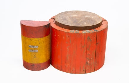 PAIR OF PAINTED WOODEN INDUSTRIAL FOUNDRY MOLDS.