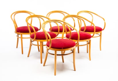 SIX BENT BEECH ARMCHAIRS AFTER GEBRUDER THONET COMPANY.