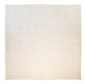 AMERICAN HAND-STITCHED AND POLYCHROME STAMP-DECORATED WHITEWORK QUILT.