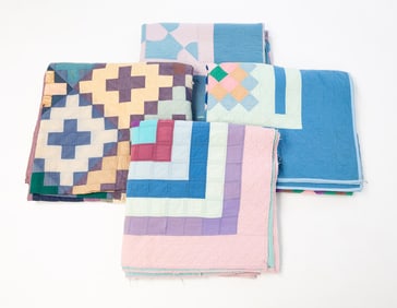FOUR AMERICAN HAND-STITCHED PIECED QUILTS.