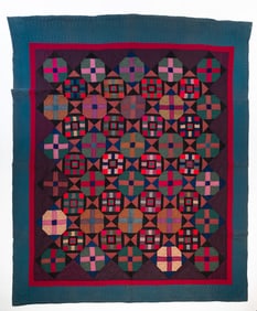 AMISH (MIFFLIN COUNTY, PENNSYLVANIA) "DIAMOND IN SQUARE VARIATION" QUILT.