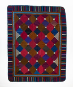 AMISH "LOG CABIN, COURTHOUSE STEPS" QUILT.