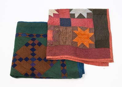TWO AMISH WOOL QUILTS.