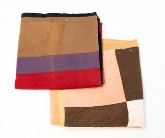 TWO AMISH "CENTER SQUARE" QUILTS.
