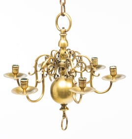 DUTCH BRASS SIX ARM CHANDELIER.