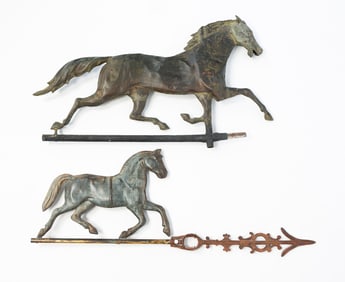 AMERICAN MOLDED FULL-BODIED RUNNING HORSE WEATHERVANE AND LIGHTING ROD DIRECTIONAL.