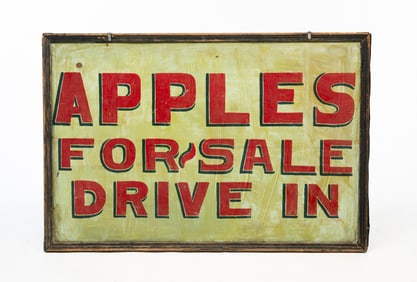 PAINTED METAL FARM STAND 'APPLES' SIGN.