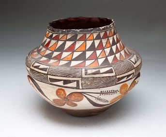 ACOMA PUEBLO POLYCHROME POTTERY OLLA JAR.
