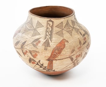LARGE ACOMA PUEBLO POLYCHROME POTTERY OLLA JAR.