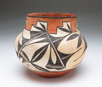 ACOMA PUEBLO POLYCHROME POTTERY OLLA JAR.