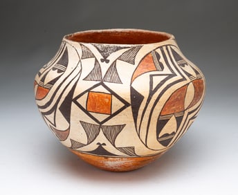 ACOMA PUEBLO POLYCHROME POTTERY OLLA JAR.