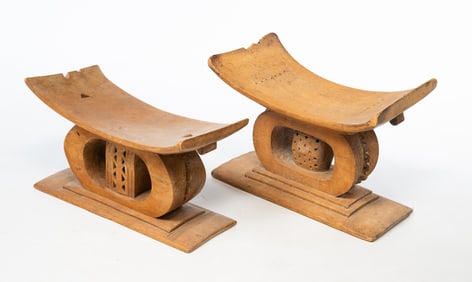 TWO AFRICAN ASHANTI OR ASANTE CEREMONIAL STOOLS.