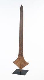 LARGE AFRICAN TOPOKE LIGANDA CURRENCY SWORD ON STAND.