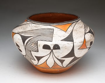 ACOMA PUEBLO POLYCHROME POTTERY OLLA JAR.