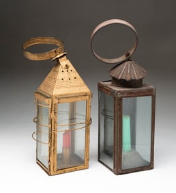 TWO TIN CANDLE LANTERNS.