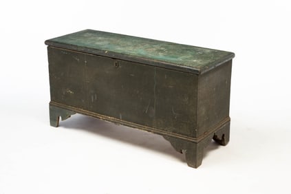 AMERICAN GREEN-BLUE PAINTED BLANKET CHEST.
