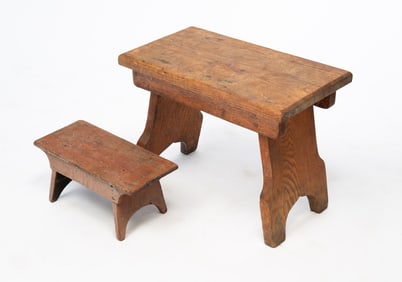 TWO AMERICAN WOODEN STOOLS.
