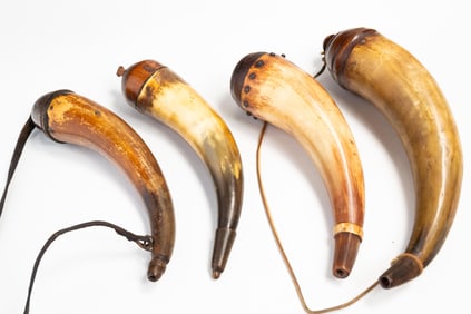 THREE AMERICAN POWDER HORNS.