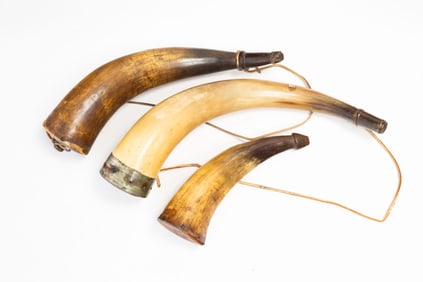 THREE AMERICAN POWDER HORNS.