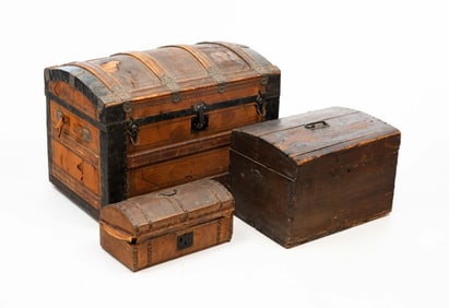 THREE AMERICAN CHESTS OR TRUNKS.