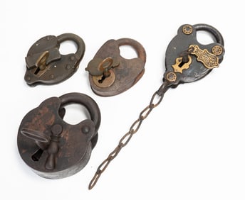 FOUR CIVIL WAR ERA AMERICAN PADLOCKS.