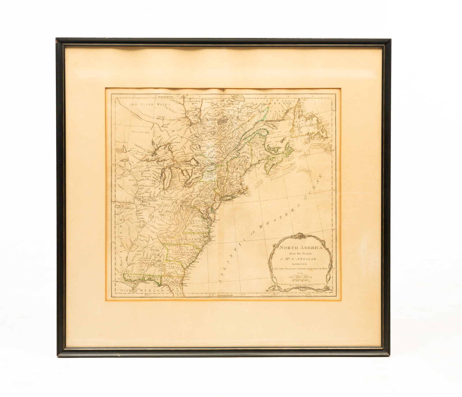 ENGLISH 18TH CENTURY MAP OF NORTH AMERICA.: England, Dated June 1775. Titled "North America From The French Of Mr. D'Anville Improved With The English Surveys Since The Peace". Printed for Robert Sayer and J. Bennett, Map and Print sellers, No.
