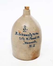 NEWARK, NEW JERSEY COBALT-DECORATED STONEWARE THREE-GALLON ADVERTISING JUG.