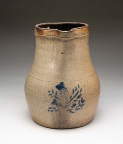 AMERICAN COBALT-DECORATED STONEWARE PITCHER.