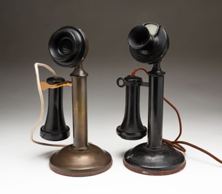 TWO WESTERN ELECTRIC CANDLESTICK TELEPHONES.