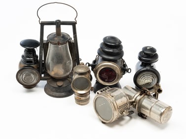 SIX AMERICAN KEROSENE DRIVING LAMPS.