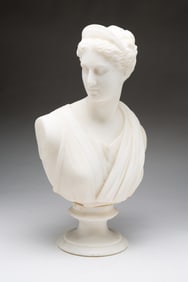 EUROPEAN ALABASTER BUST OF THE GODDESS DIANA.