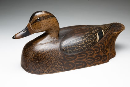 AMERICAN CARVED AND PAINTED DUCK DECOY.