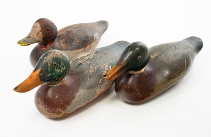 THREE MASON (DETROIT, MICHIGAN) DUCK DECOYS, INCL. MALLARDS AND BLUEBILL.
