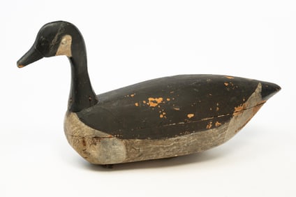 PAINT-DECORATED CARVED WOOD CANADIAN GOOSE DECOY.