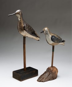 TWO AMERICAN PAINTED TIN SHOREBIRD DECOYS.
