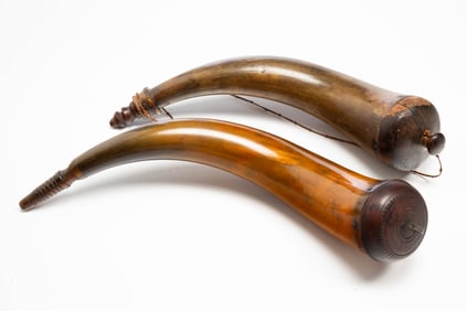 TWO AMERICAN POWDER HORNS.