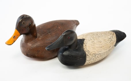 TWO AMERICAN CARVED AND PAINTED DUCK DECOYS, INCL. JOHN QUINN (TUCKERTON, NEW JERSEY) CANVASBACK.