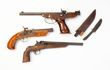 PISTOLS AND TWO FIXED BLADE KNIVES.