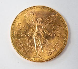 1947 50 MEXICAN PESOS GOLD COIN.