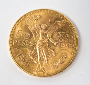 1947 50 MEXICAN PESOS GOLD COIN.