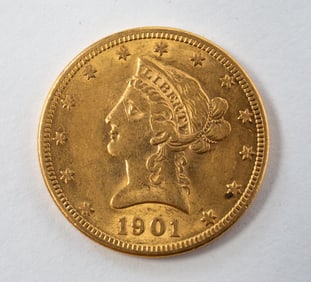 1901 LIBERTY $10 GOLD COIN.