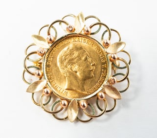 1910 GERMAN 20 MARK GOLD COIN CONVERTABLE PENDANT BROOCH.