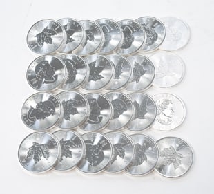 25 FIVE DOLLAR ($5) 2023 CANADA FINE SILVER ONE OUNCE COINS.