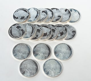 NINTEEN (19) 2022 ONE OUNCE FINE SILVER INDIAN HEAD BULLION ROUNDS.