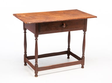 AMERICAN WILLIAM AND MARY RED-PAINTED TAVERN TABLE.