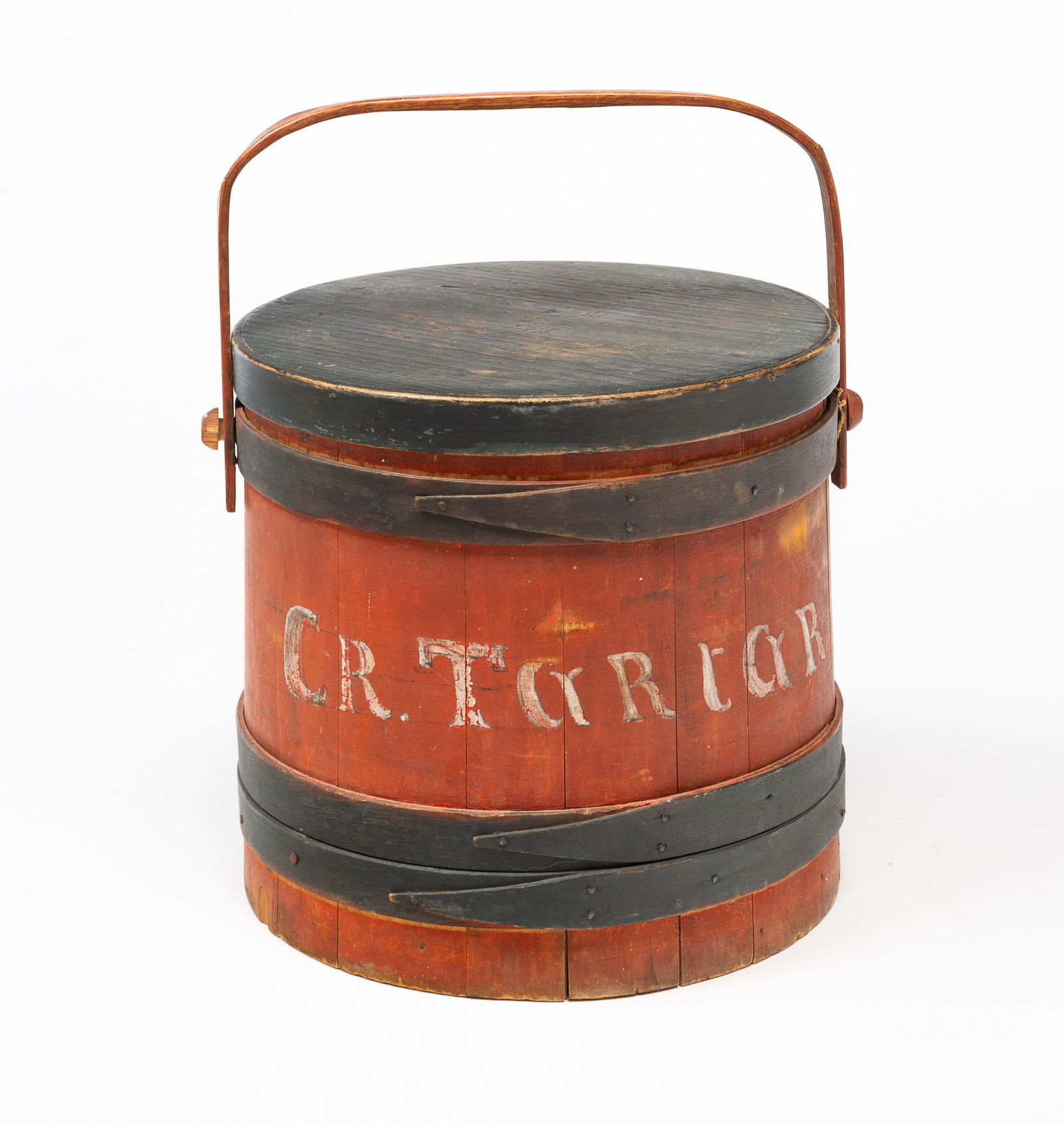 LARGE N. & J. HOWE & CO. (FITZWILLIAM, NEW HAMPSHIRE) PAINTED, STAVED, AND FINGER-LAPPED "CR. (1 of 5)