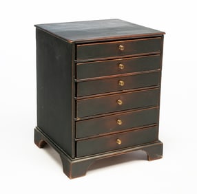 AMERICAN GREEN-PAINTED PINE SIX-DRAWER WATCHMAKER'S CHEST.