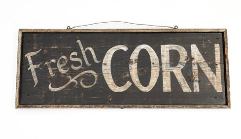 AMERICAN PAINTED PINE "FRESH CORN" TRADE SIGN.