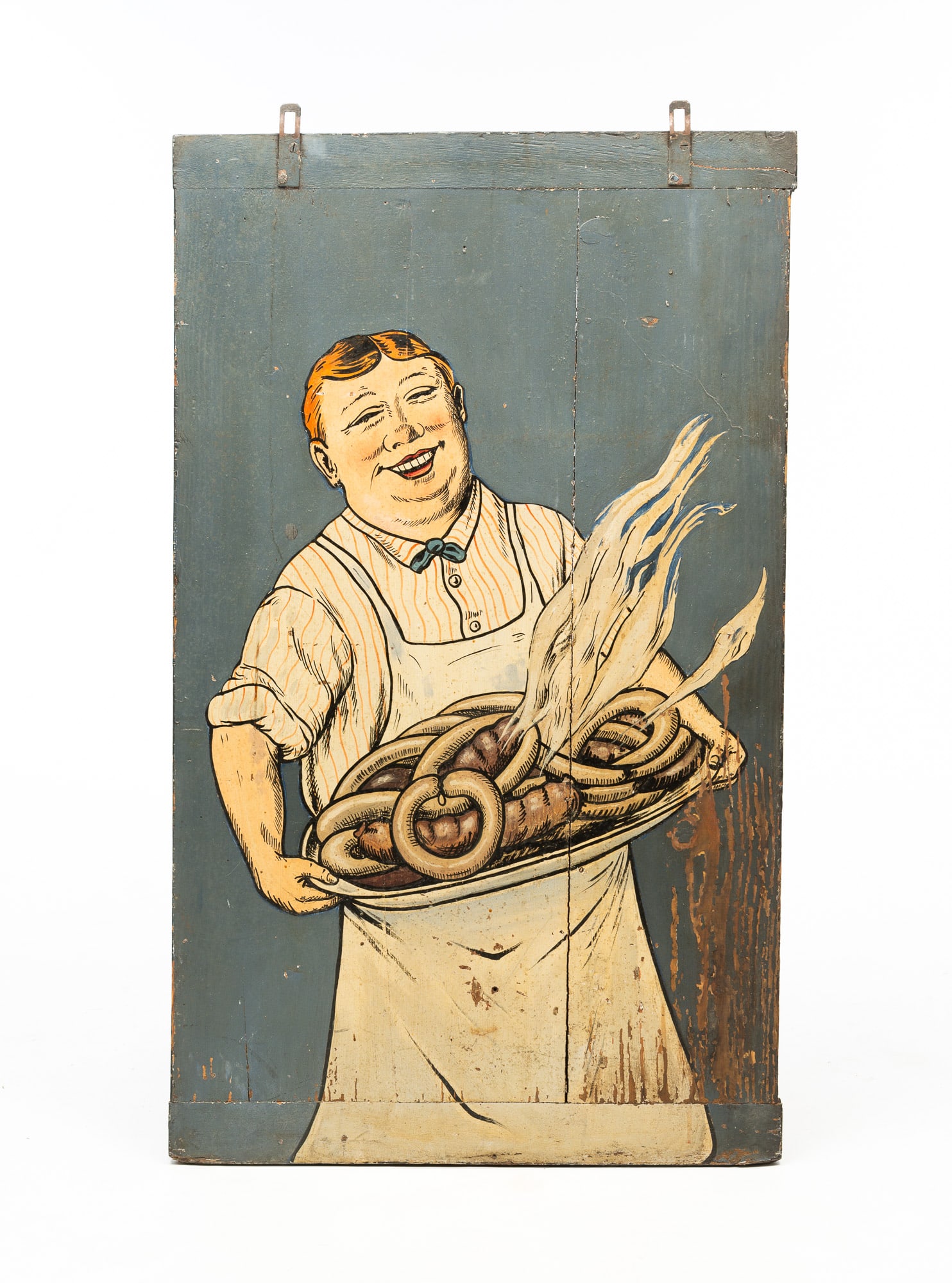 FOLK ART PAINT-DECORATED BUTCHER'S TRADE SIGN. (1 of 5)